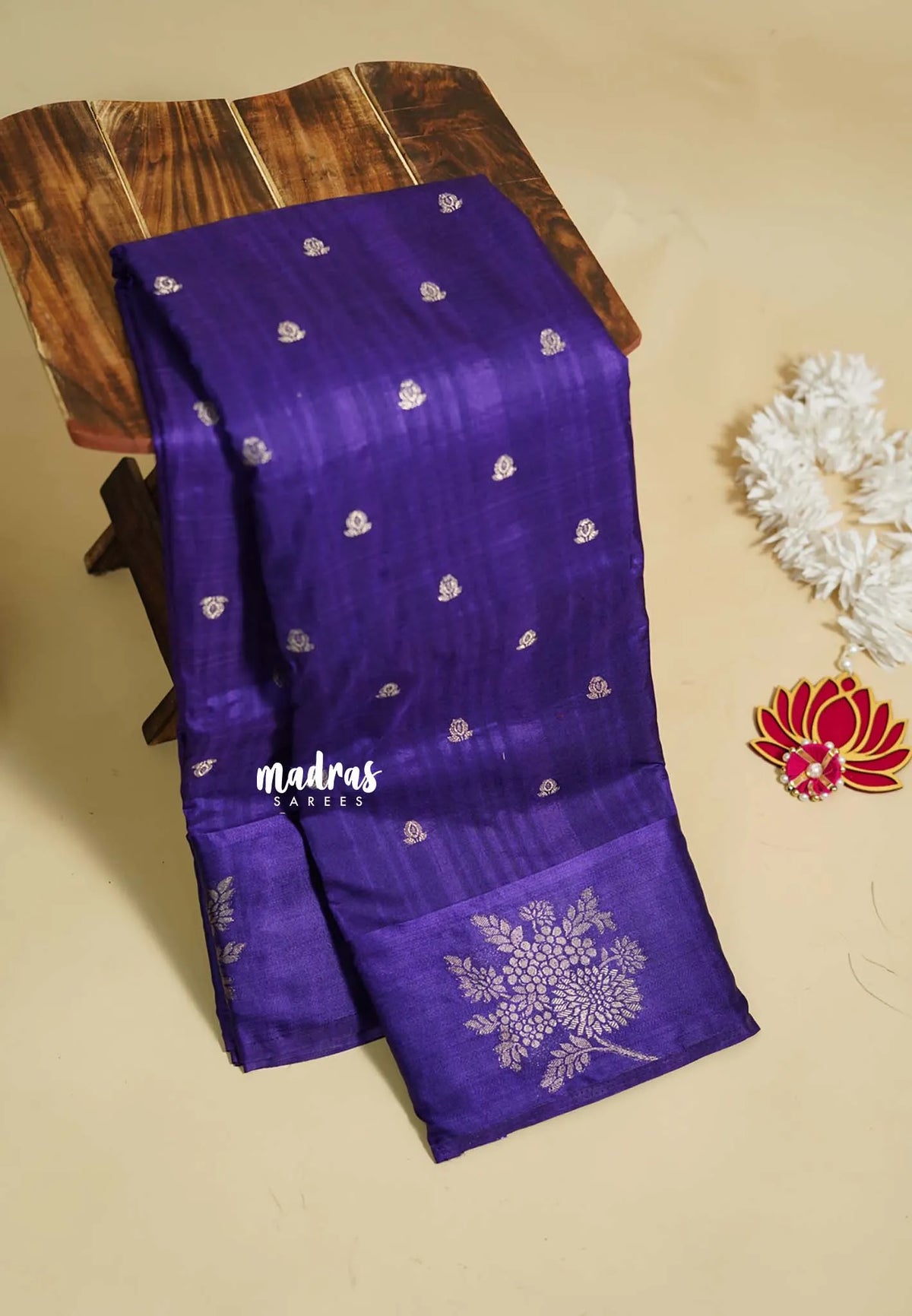 Violet Purple - Madhuram - Soft Matka silk with grooves body and floral border with buttas
