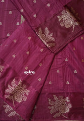 Winered - Madhuram - Soft Matka silk with grooves body and floral border with buttas