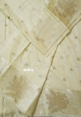 Ivory Cream - Madhuram - Soft Matka silk with grooves body and floral border with buttas