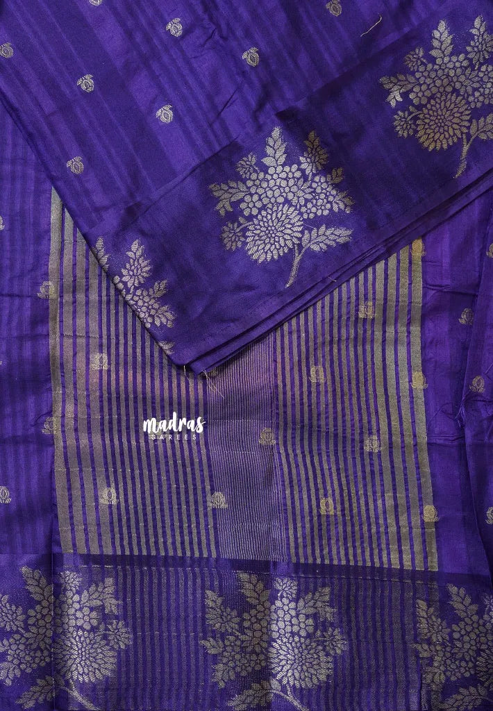 Violet Purple - Madhuram - Soft Matka silk with grooves body and floral border with buttas