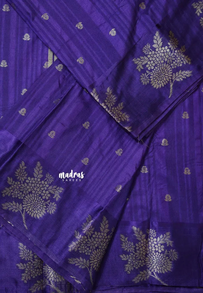 Violet Purple - Madhuram - Soft Matka silk with grooves body and floral border with buttas