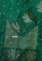 Dark Green - Madhuram - Soft Matka silk with grooves body and floral border with buttas