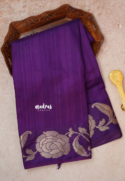 Royal Purple - Madhuram - Soft Matka silk with grooves body and floral border