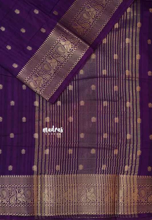 Royal Purple - Madhuram - Soft Matka silk with grooves body and temple peacock border