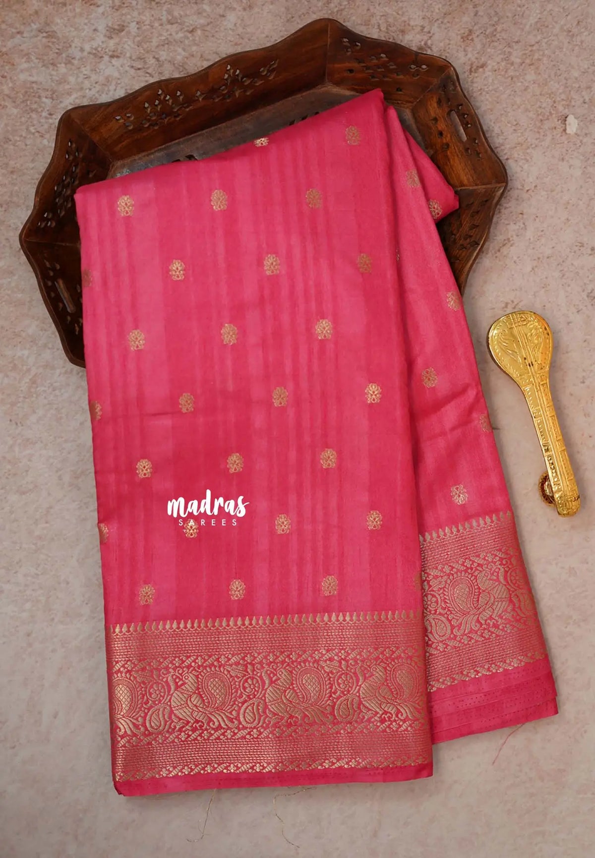 Rose Pink - Madhuram - Soft Matka silk with grooves body and temple peacock border