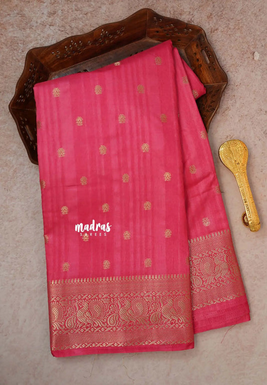 Rose Pink - Madhuram - Soft Matka silk with grooves body and temple peacock border