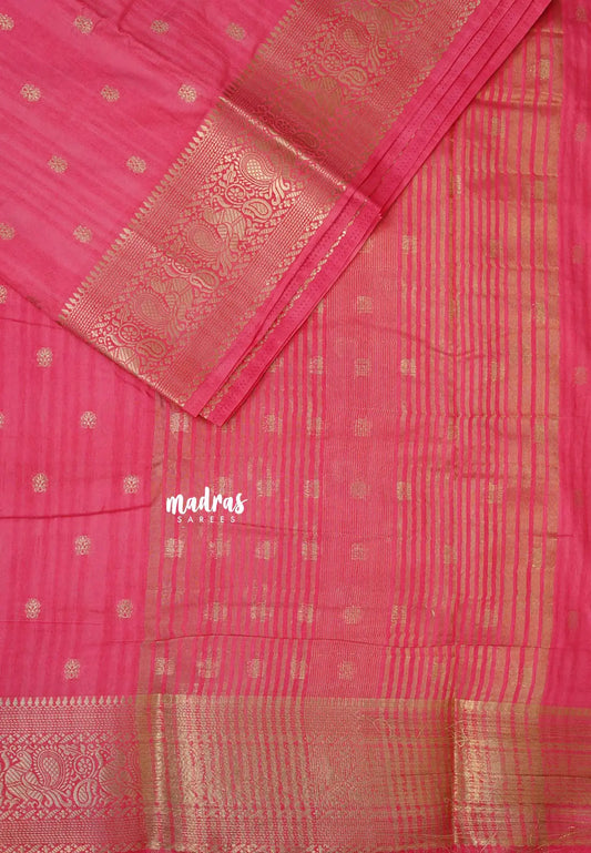Rose Pink - Madhuram - Soft Matka silk with grooves body and temple peacock border