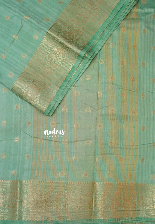 Pista Green - Madhuram - Soft Matka silk with grooves body and temple peacock border