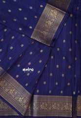 Navy Blue - Madhuram - Soft Matka silk with grooves body and temple peacock border