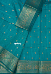 Teal Blue - Madhuram - Soft Matka silk with grooves body and temple peacock border