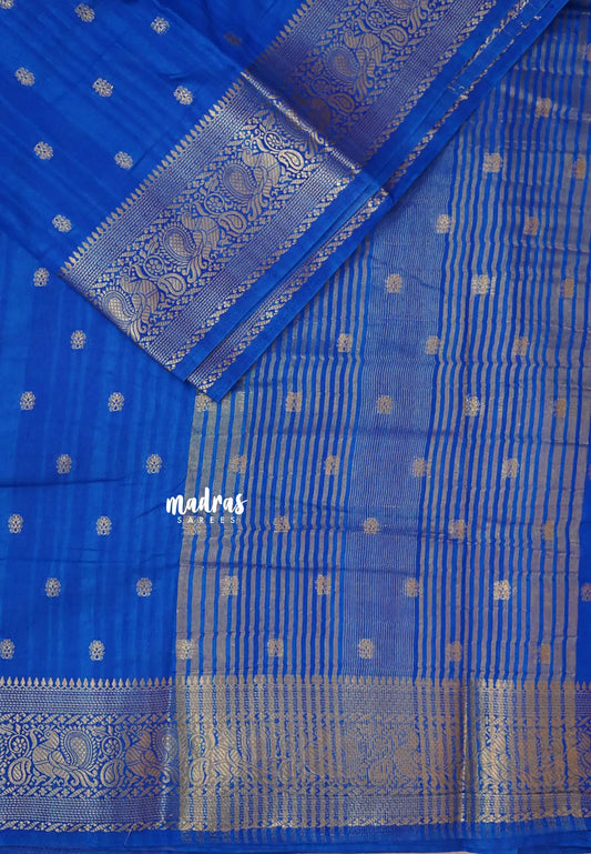 Ananda Blue - Madhuram - Soft Matka silk with grooves body and temple peacock border