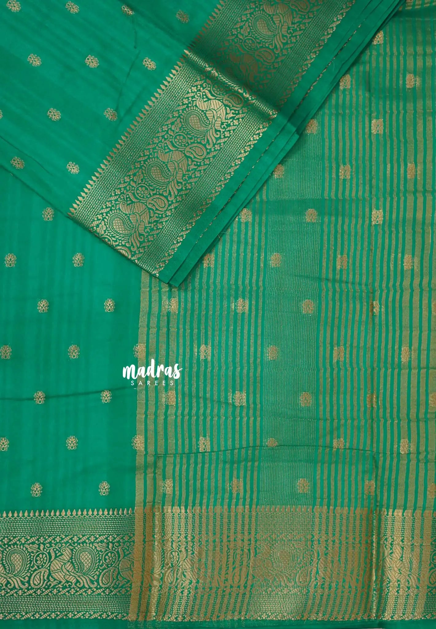 Teal Green - Madhuram - Soft Matka silk with grooves body and temple p ...