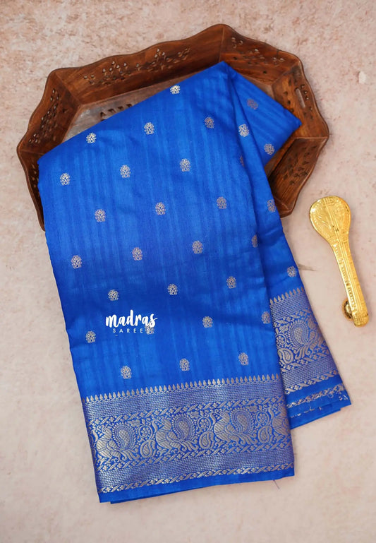 Ananda Blue - Madhuram - Soft Matka silk with grooves body and temple peacock border