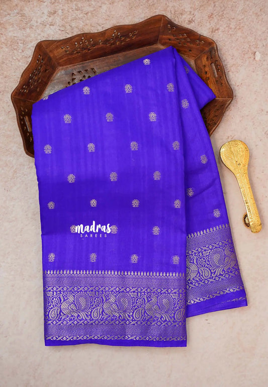 Neon Violet - Madhuram - Soft Matka silk with grooves body and temple peacock border
