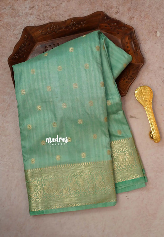 Pista Green - Madhuram - Soft Matka silk with grooves body and temple peacock border