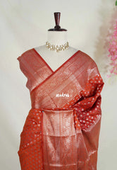 Rust Orange - Madhuram - Soft Matka Silk with Laksham Buttas Floral Border and Rich Pallu - Best for Diwali Festive