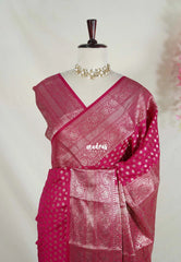 Queen's Pink - Madhuram - Soft Matka Silk with Laksham Buttas Floral Border and Rich Pallu - Best for Diwali Festive