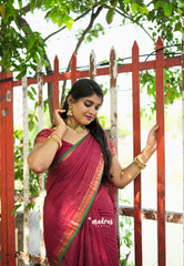 Karthigai silk cotton with golden stripes weaving meroon