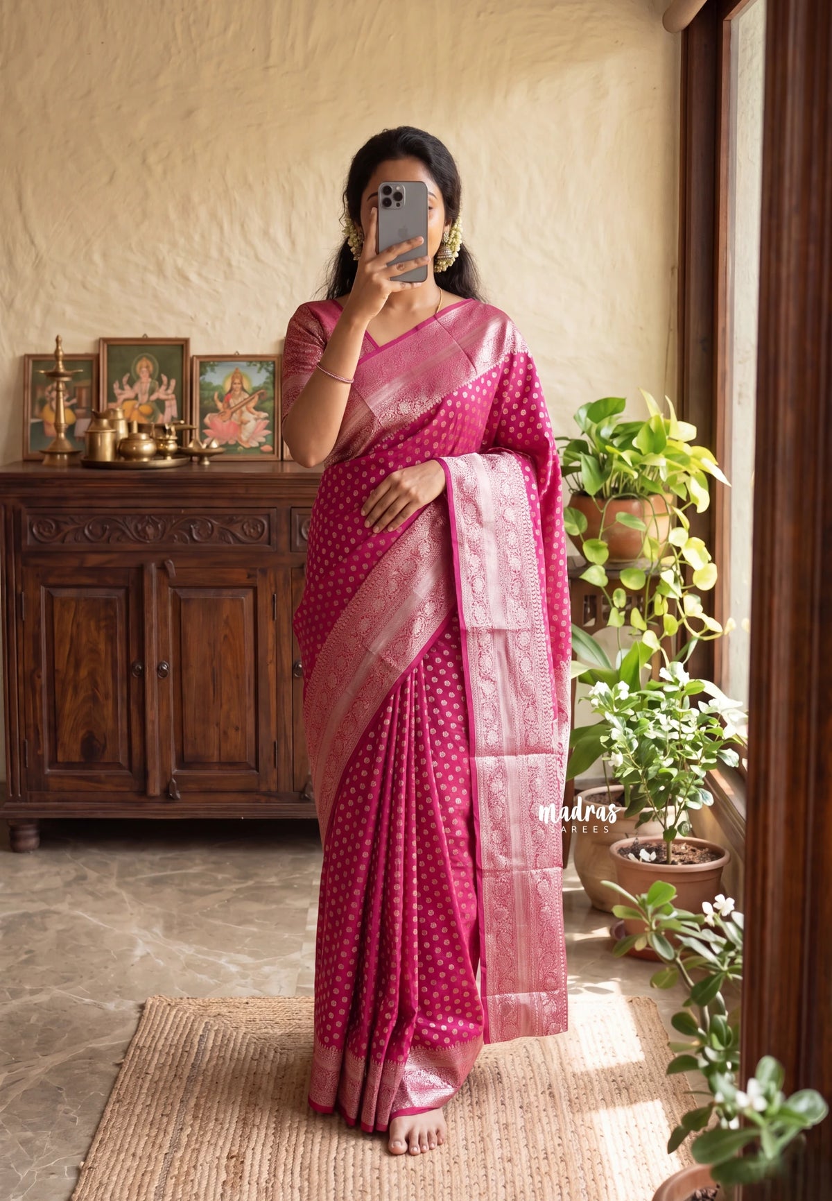 Queen's Pink - Madhuram - Soft Matka Silk with Laksham Buttas Floral Border and Rich Pallu - Best for Diwali Festive