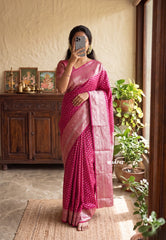 Queen's Pink - Madhuram - Soft Matka Silk with Laksham Buttas Floral Border and Rich Pallu - Best for Diwali Festive