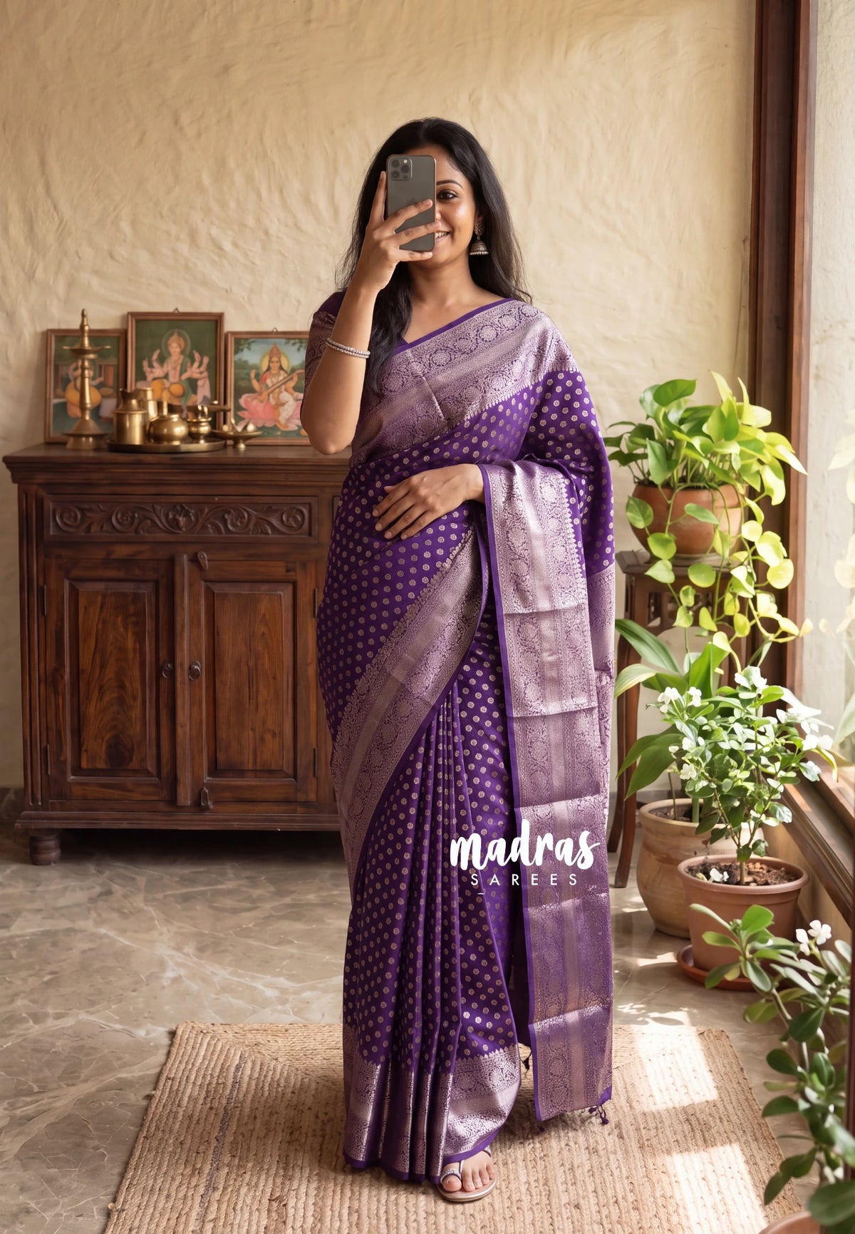 Rich Purple - Madhuram - Soft Matka Silk with Laksham Buttas Floral Border and Rich Pallu - Best for Diwali Festive