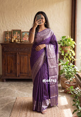 Rich Purple - Madhuram - Soft Matka Silk with Laksham Buttas Floral Border and Rich Pallu - Best for Diwali Festive