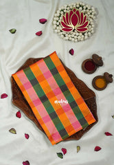 Orange, Pink and Green - Mayuri - Premium Silk Madras Checks Paalum Pazhamum Kattam Running Blouse Fabric