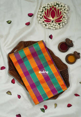 Magenta, Green and Orange - Mayuri - Premium Silk Madras Checks Paalum Pazhamum Kattam Running Blouse Fabric