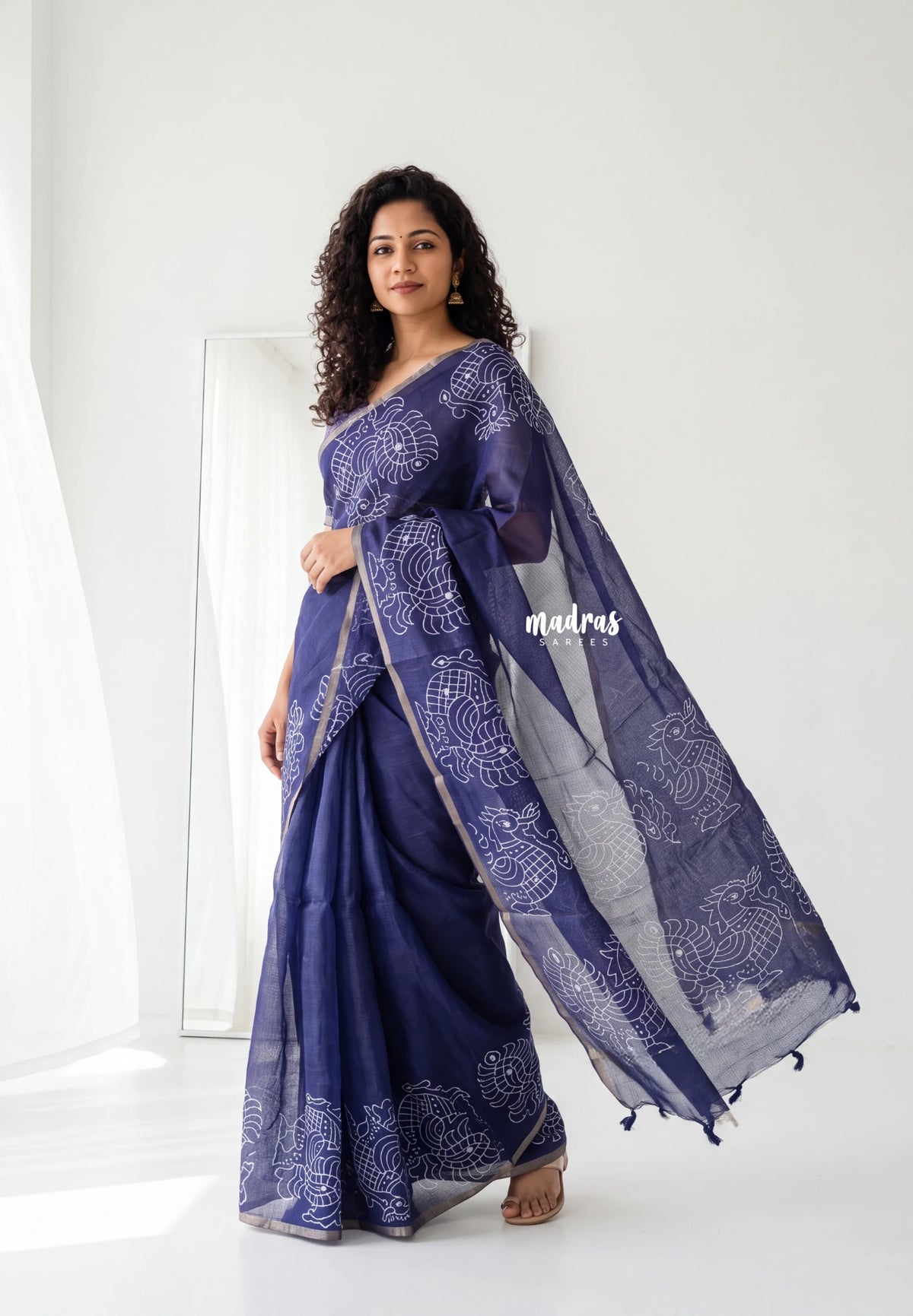 Midnight Blue - Shalini Premium Kota Silk Saree with Peacock Printed Border - Best for Office Wear | Casual Wear