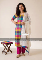 Amitha - Rainbow Madras Checks Handloom Cotton with Buttas Weaving Salwar Material 3 Piece set