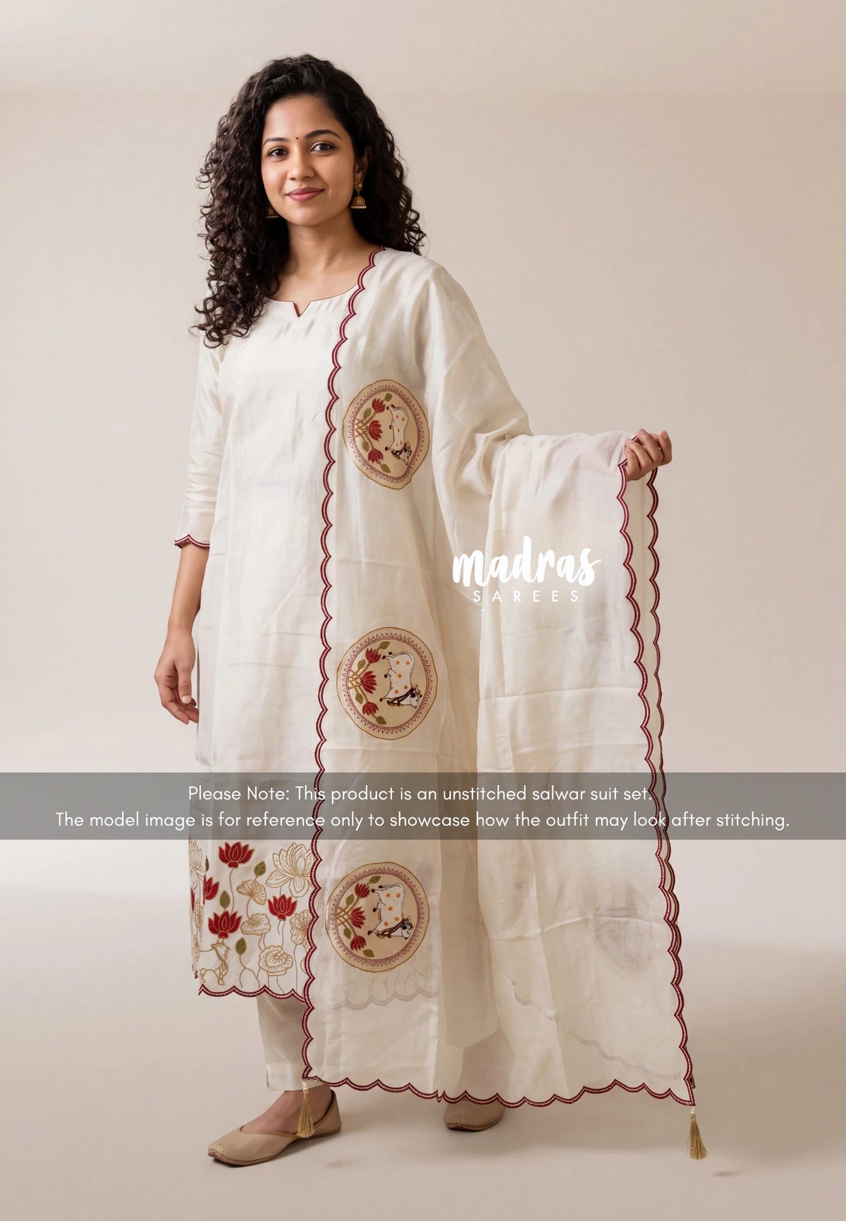 Amitha – Taupe - Amitha - Tissue Silk Heavy Work Pichwai Suit Embroidery Set with Scallop