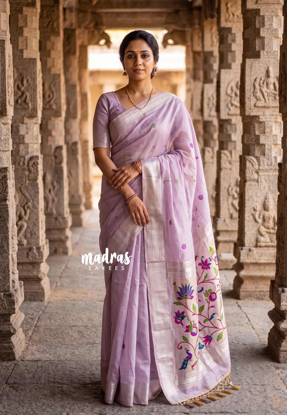 Creamy Lavender - Soft Muslin Silk Saree with Paithani  Weaving Pallu and Border - Best for Festive Celebrations | Casual Wear