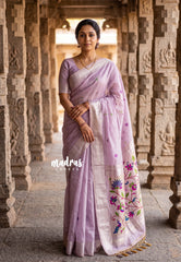 Creamy Lavender - Soft Muslin Silk Saree with Paithani  Weaving Pallu and Border - Best for Festive Celebrations | Casual Wear