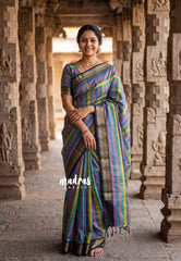 Ethnic Rainbow  - Sico Gadwal Semi Silk Checks with Silver & Golden Border - Best for Small Functions