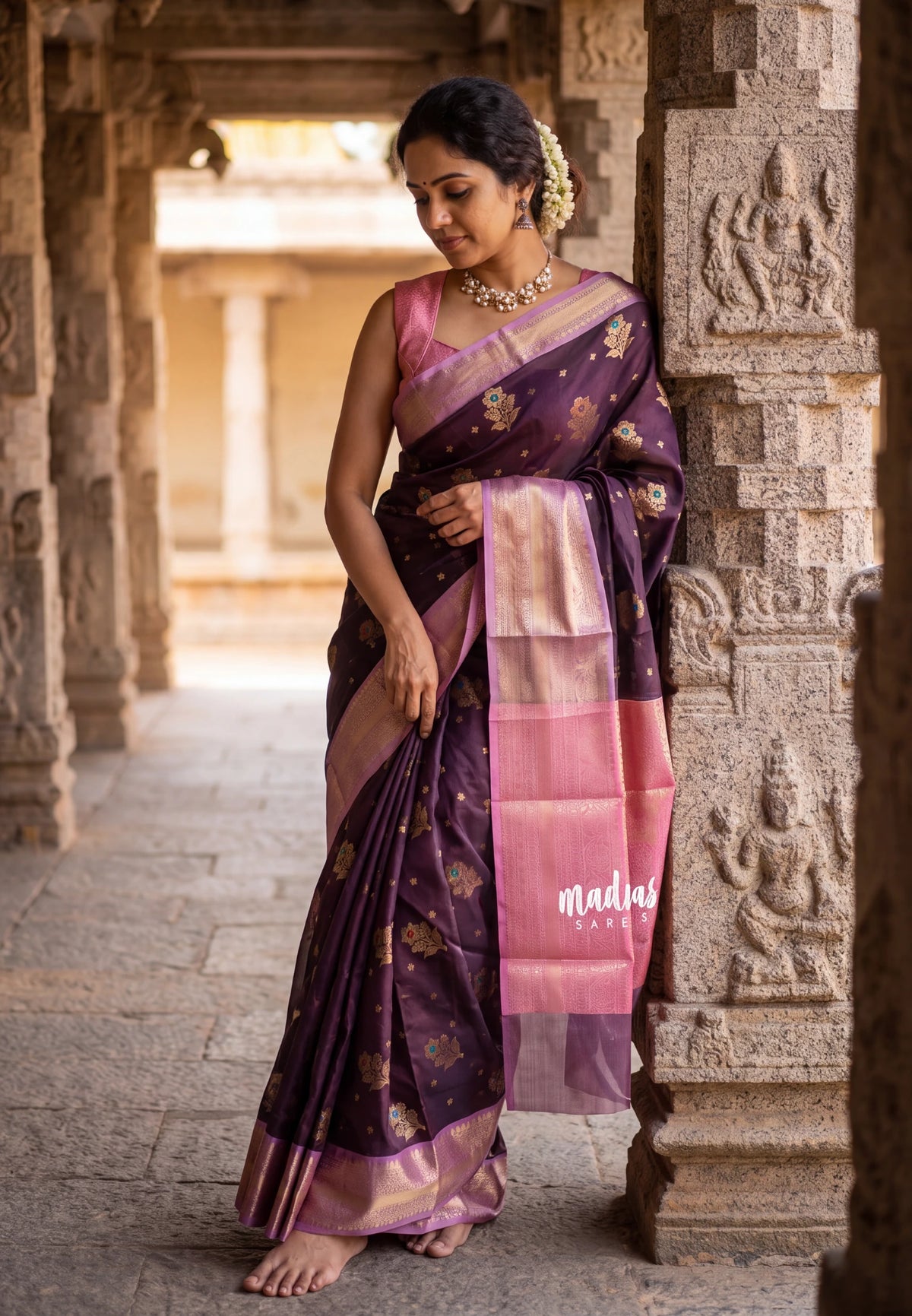 Coffee Podi Brown - Kanimozhi - Soft Silk Saree Mango and Flower Border with Flower Buttas - Best for Small Functions