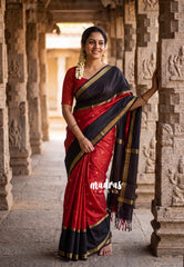 Brick Red - Kanimozhi - Soft Silk Saree with Gap Border and Buttas - Best for Pooja Functions | Temple Visit