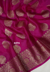 Magenta Pink  - Soft warm silk with Antique Zari Buttas and Border