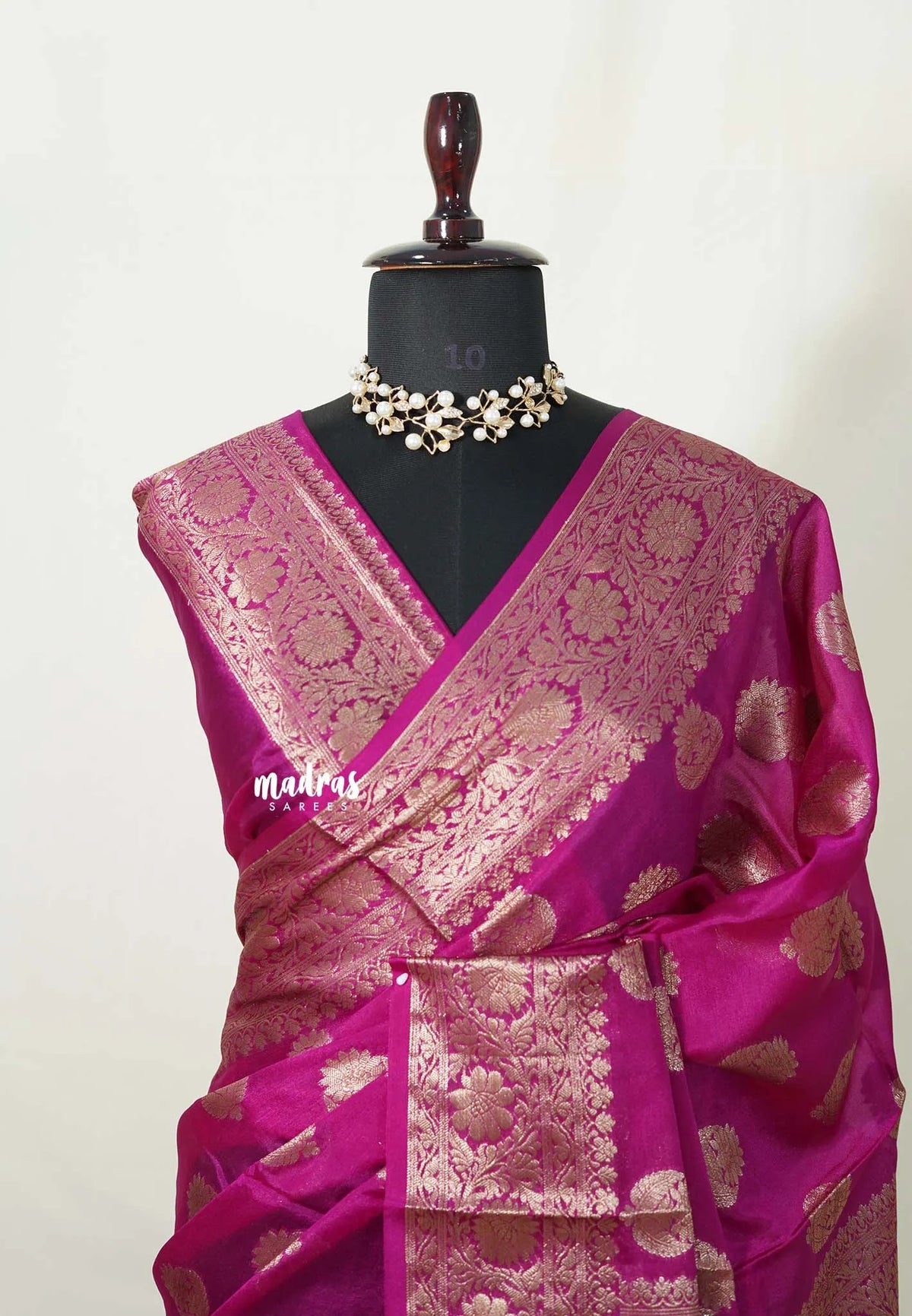 Magenta Pink  - Soft warm silk with Antique Zari Buttas and Border