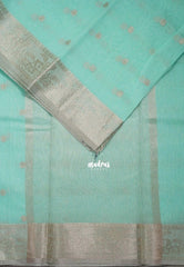 Pastel Sea Green -  Maheswari - Premium Cotton Silk with Floral Border and Buttas - Perfect for Festive Wear
