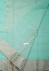 Pastel Sea Green -  Maheswari - Premium Cotton Silk with Floral Border and Buttas - Perfect for Festive Wear