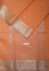 Peach Orange -  Maheswari - Premium Cotton Silk with Floral Border and Buttas - Perfect for Festive Wear