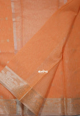 Peach Orange -  Maheswari - Premium Cotton Silk with Floral Border and Buttas - Perfect for Festive Wear