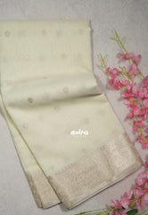 Ivory Beige -  Maheswari - Premium Cotton Silk with Floral Border and Buttas - Perfect for Festive Wear