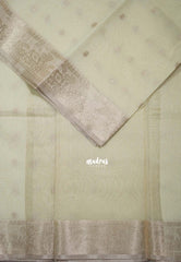 Ivory Beige -  Maheswari - Premium Cotton Silk with Floral Border and Buttas - Perfect for Festive Wear