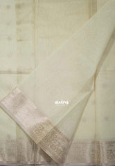 Ivory Beige -  Maheswari - Premium Cotton Silk with Floral Border and Buttas - Perfect for Festive Wear