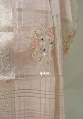 Pastel Blus Pink -  Maheswari - Premium Cotton Tissue Silk with Zari Waving and zardosi Embroidery Work in Pallu - Perfect for Festive Wear