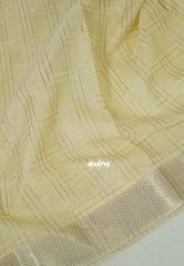 Sandal Beige -  Maheswari - Premium Cotton Tissue Silk with Zari Waving and zardosi Embroidery Work in Pallu - Perfect for Festive Wear