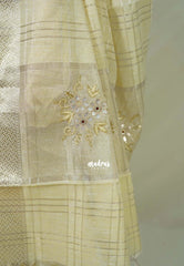 Sandal Beige -  Maheswari - Premium Cotton Tissue Silk with Zari Waving and zardosi Embroidery Work in Pallu - Perfect for Festive Wear