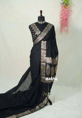Nightfall Black - Maheswari - Lightweight Cotton Silk Plain Body with Grand blouse  - Best for Small Functions