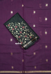 Jamun purple - Maheswari - Premium lightweigt cotton silk with embroidery blouse fabric